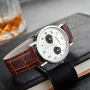 Modiya Men's Quartz Watch PU Leather Strap with 2 Small Dials White Brown