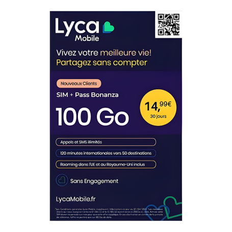 Lyca Mobile Unlimited Prepaid SIM Card with 100GB of Internet Without Subscription