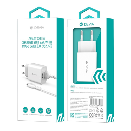 Kit Chargeur USB*2 12W + Câble Type-C - Devia Smart Series