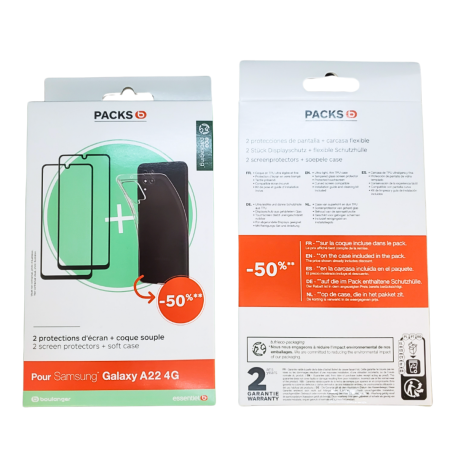 Pack Coque + 2Pcs Film Protection ESSENTIELB pour Samsung Galaxy A22 4G