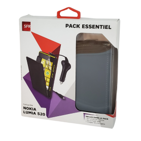 Coque de protection en cuir Pack Essentiel pour Nokia Lumia 520 avec Chargeur et Film- Noir