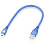 Cable USB 2.0 Male to Mini USB Male 0.3m Blue Transparent - Bulk
