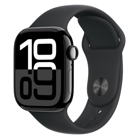 Apple Watch Series 10 Cellular 42mm Jet Black Aluminum Case with Black Sport Loop S/M MWWE3QC/A