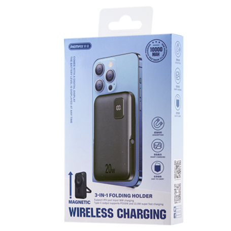 Power bank Magnétique 3 en 1 10000mAh REMAX RPP-695 15W Affichage numérique de la batterie - Gris