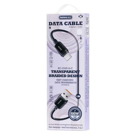 REMAX USB / Type C Fast Charging Data Cable 66W 1.2M Icy Series RC-C025 - White