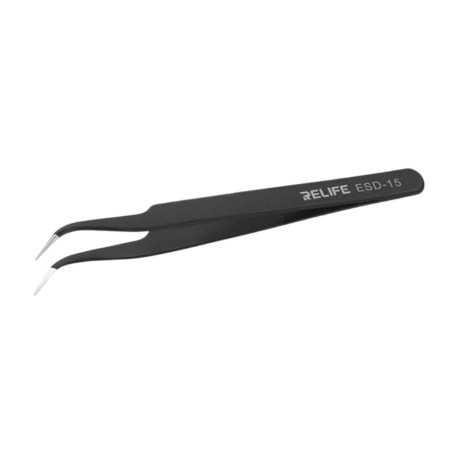 Anti-Static Angled Tweezers - RELIFE RL-ESD-15 - Black