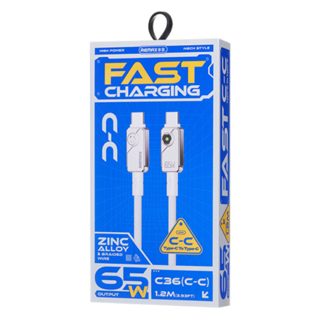 REMAX Swift C36 65W Fast Charging Braided Aluminum Alloy USB-C / USB-C Cable - 1.2M - White