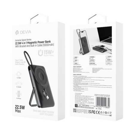 Power Bank Magnétique Sans Fil 10000 mAh 22.5W Devia Extreme Speed Series S28 - Gris Moderne
