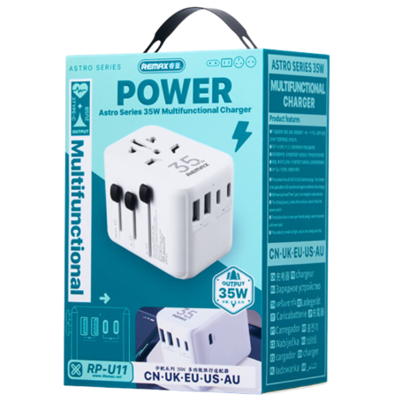 REMAX Astro Series RP-U11 35W Multifunctional Charger UK/US/EU/AU/CN - White
