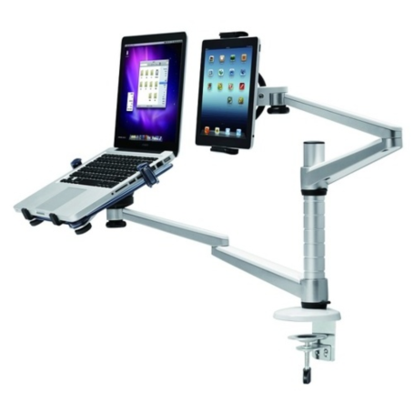 Support PC Portable de 10" à 18" + Tablette spécial Bureau avec inclinaison, rotation et pivotement